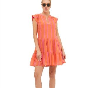 Oliphant Roll Sleeve Mini Short Dress, Lilac Cabana orange purple size Medium